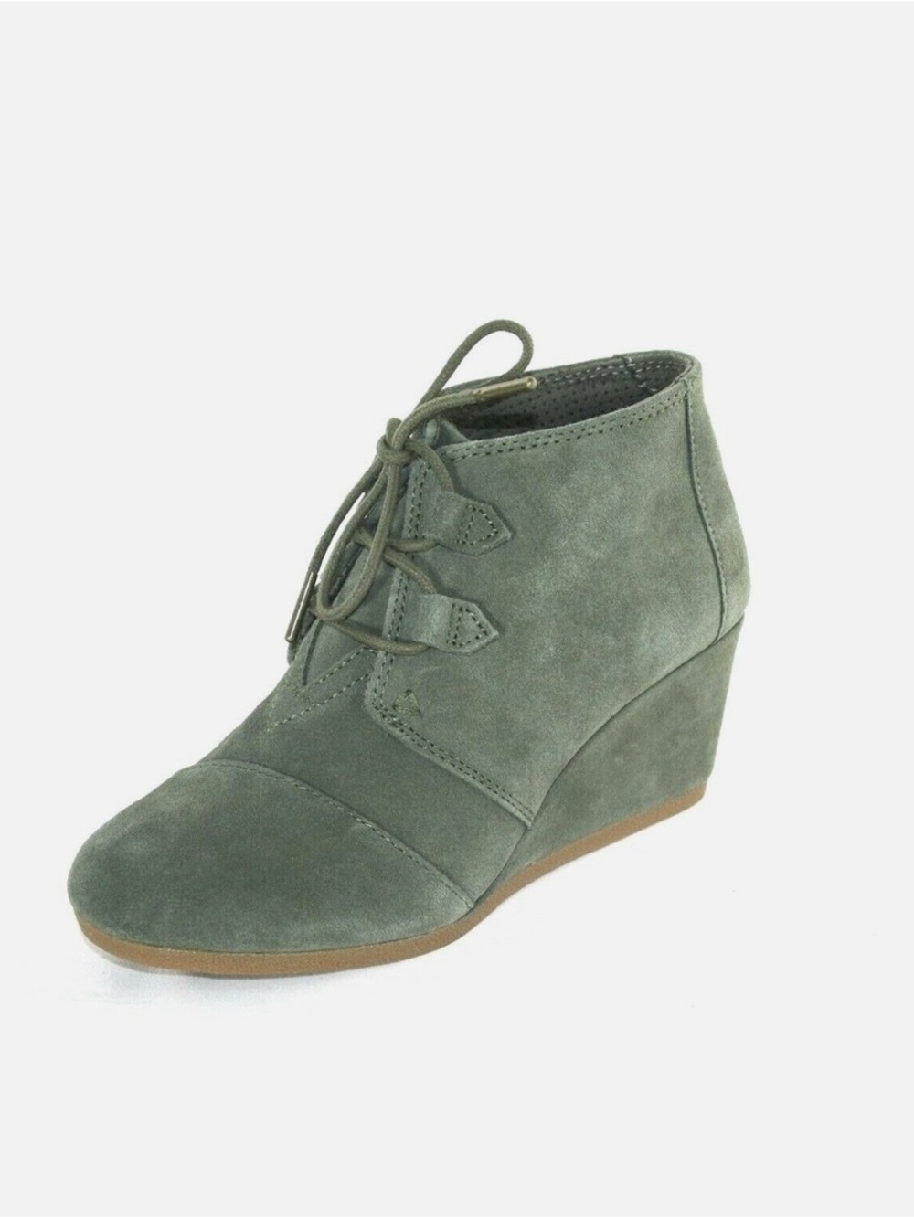 Toms Women's Kala Suede Lace-Up Wedge Booties dusty Olive new in box